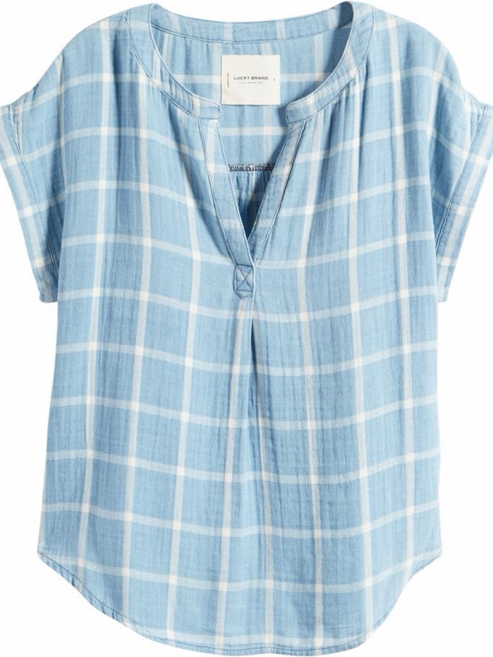 Lucky Brand Blue White Plaid Cotton Popover Shirt Top XL